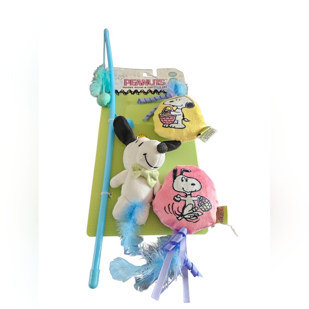 NWT Peanuts Snoopy Playful Cat Toy Set - Blue, Yellow, Pink Easter